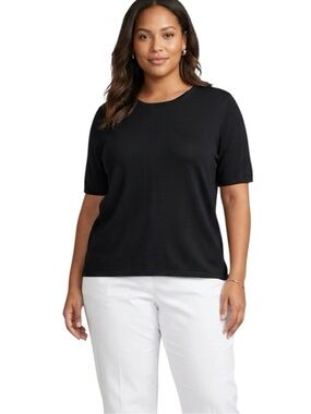 Talbots Vintage Silk Classic Black Crewneck Short-Sleeve Sweater Top Women's XL